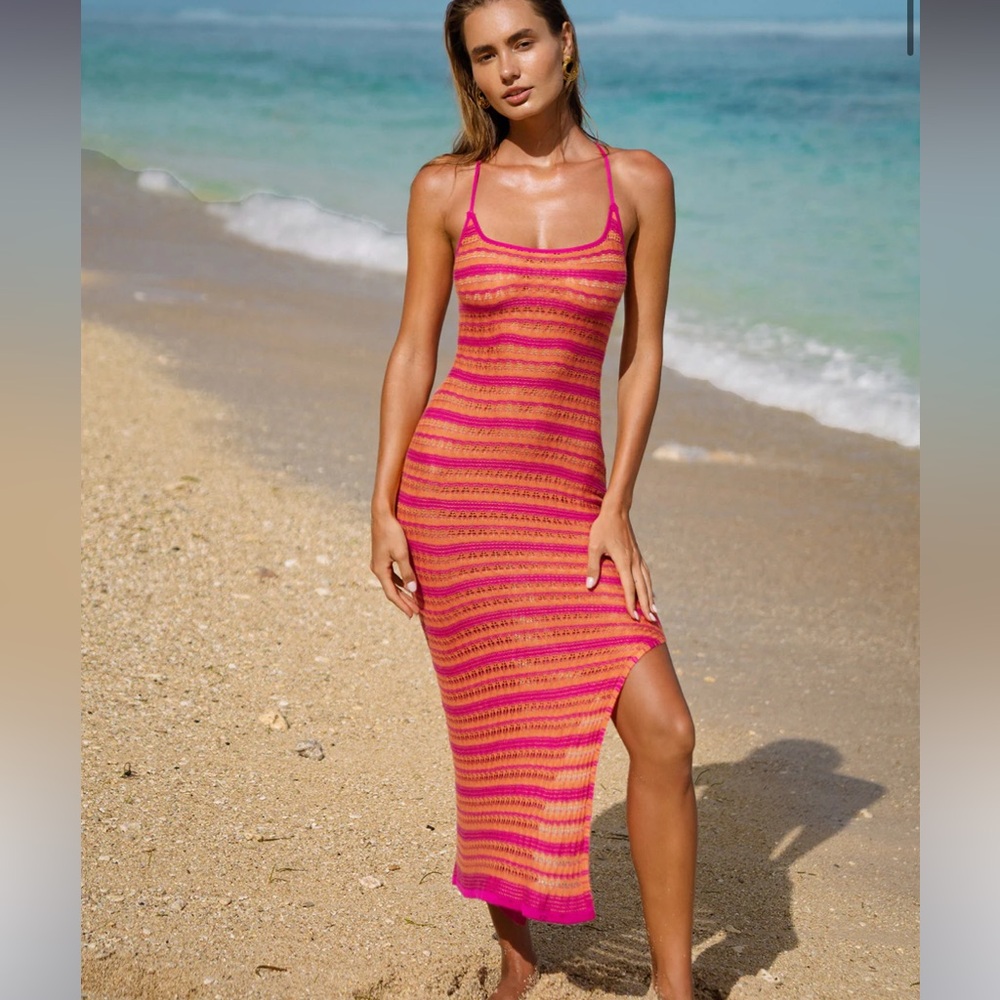 Pink and Orange Striped Swim Cover-Up